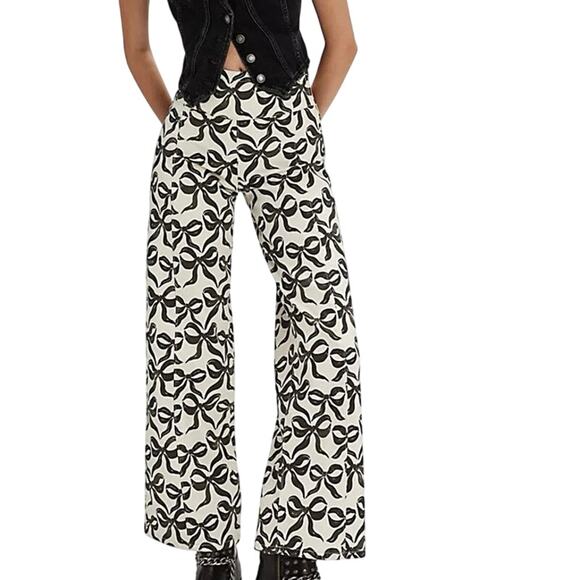 We The Free Denim - We The Free Spotlight Bows Printed Wide-Leg Jeans | Free People sz 27 NWT